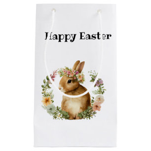 Watercolor Cute Elegant Easter Bunny Flower  Small Gift Bag