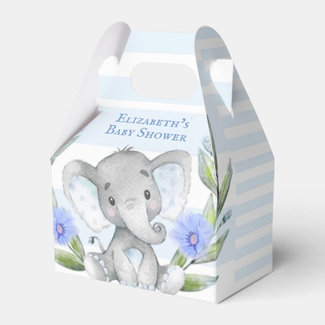 Watercolor Cute Elephant Boy Baby Shower  Favour Box (Front Side)