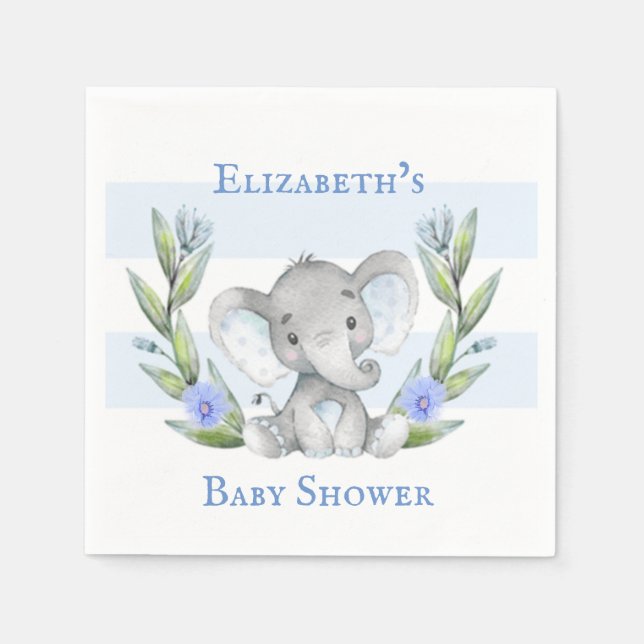Watercolor Cute Elephant Boy Baby Shower  Napkin (Front)