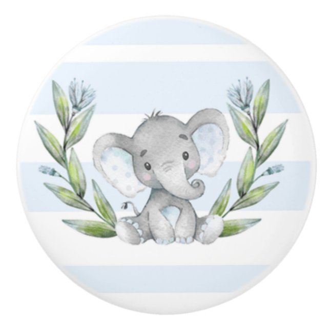 Watercolor Cute Elephant Boy Ceramic Knob (Front)