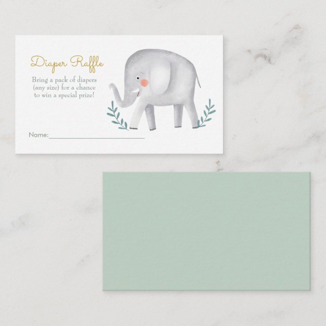 Watercolor Cute Elephant Diaper Raffle Enclosure Card (Front/Back)