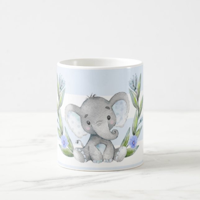 Watercolor Cute Elephant Greenery Coffee Mug (Center)
