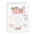 Watercolor Cute Farm Animals Barnyard Baby Shower 