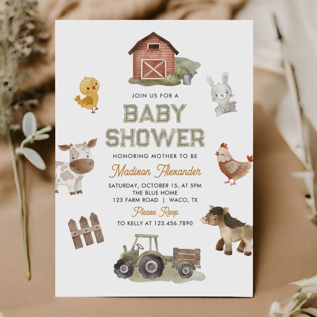 Watercolor Cute Farm Animals Barnyard Baby Shower Invitation (Creator Uploaded)