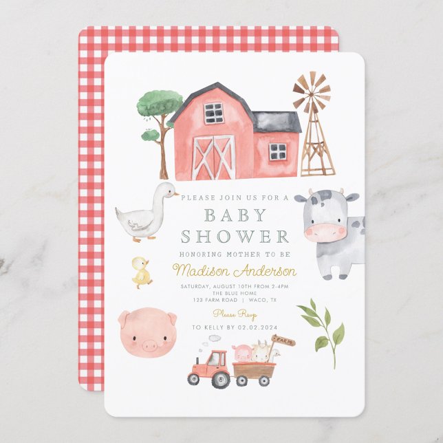 Watercolor Cute Farm Animals Barnyard Baby Shower  Invitation (Creator Uploaded)