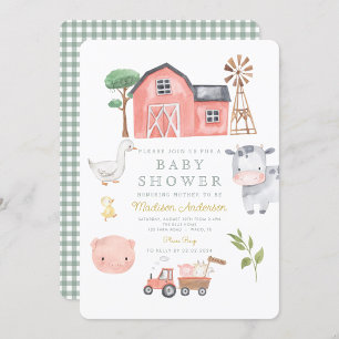Watercolor Cute Farm Animals Barnyard Baby Shower  Invitation
