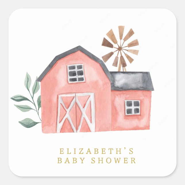 Watercolor Cute Farm Animals Barnyard  Square Sticker (Front)