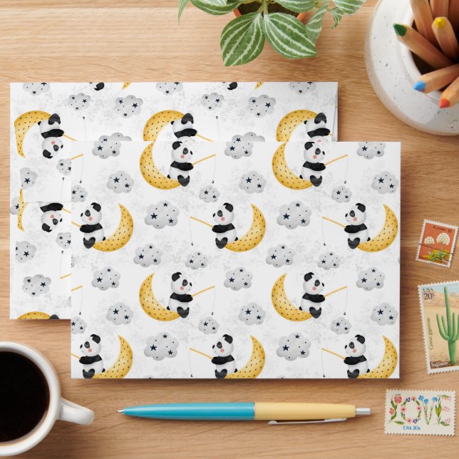 Watercolor Cute Fishing Panda Pattern Envelope (Desk)