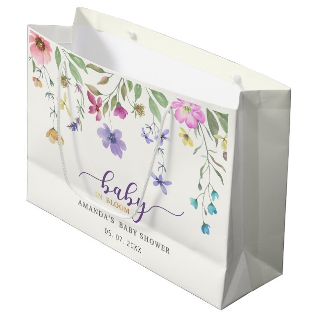 Watercolor Cute Floral Baby in Bloom Gift Bag (Front Angled)