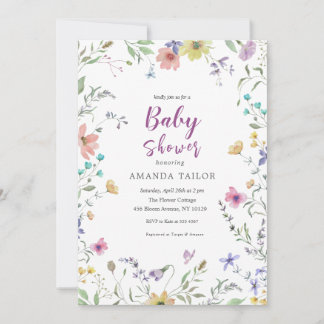 Watercolor Cute Floral Baby Shower Invitation