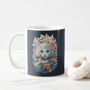 Watercolor Cute Floral Cat Splash Coffee Mug
