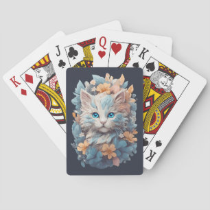 Watercolor Cute Floral Cat Splash Playing Cards