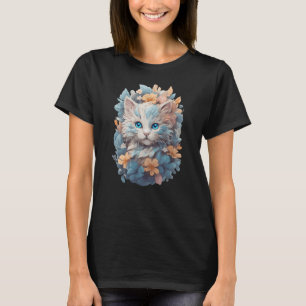 Watercolor Cute Floral Cat Splash T-Shirt