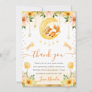 Watercolor Cute Floral Fox on Moon Birthday Thank You Card