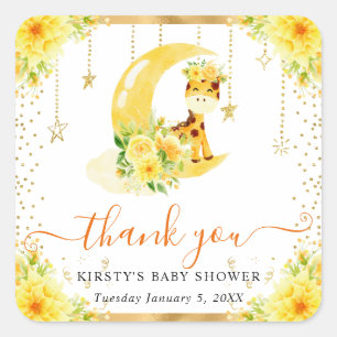 Watercolor Cute Floral Giraffe Baby Shower Square Sticker