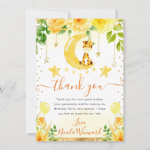Watercolor Cute Floral Giraffe Birthday Thank You Card