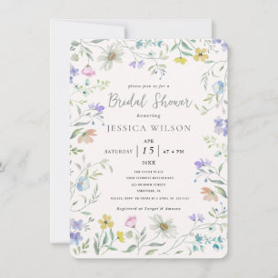 Watercolor Cute Floral Meadow  Bridal Shower Invitation