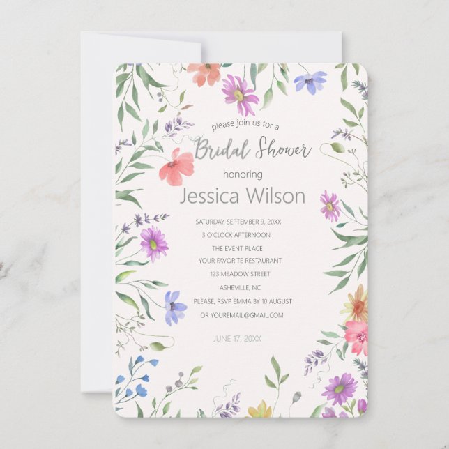 Watercolor Cute Floral Meadow  Bridal Shower Invitation (Front)