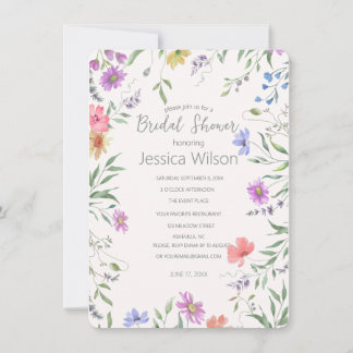 Watercolor Cute Floral Meadow Bridal Shower Invitation