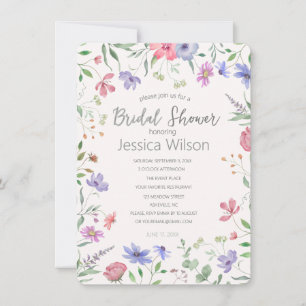 Watercolor Cute Floral Meadow  Bridal Shower Invitation