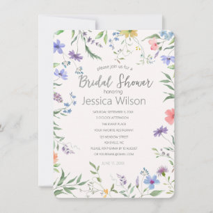 Watercolor Cute Floral Meadow  Bridal Shower Invitation