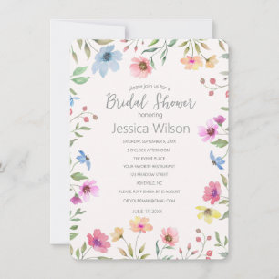 Watercolor Cute Floral Meadow  Bridal Shower Invitation
