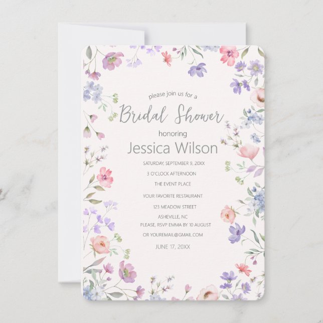 Watercolor Cute Floral Meadow  Bridal Shower Invitation (Front)