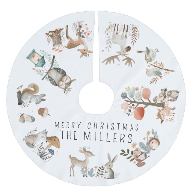 Watercolor Cute Forest Animals Brushed Polyester Tree Skirt (Front)