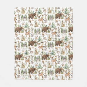 Watercolor Cute Forest Animals Fleece Blanket