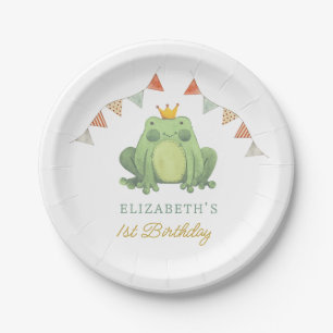 Watercolor Cute Frog 1st Birthday Paper Plate