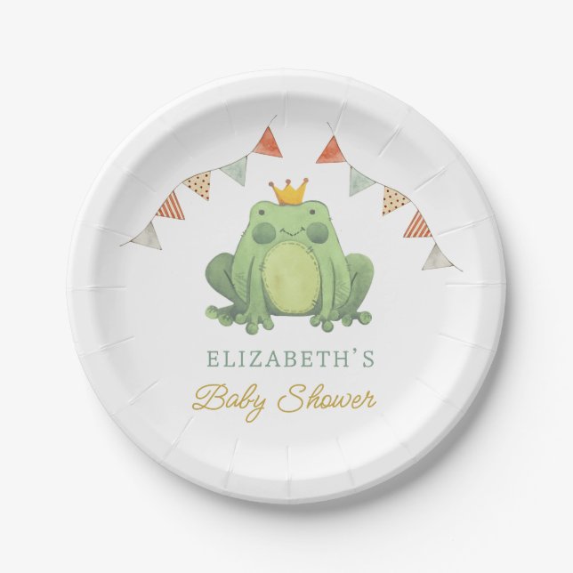 Watercolor Cute Frog Baby Shower Paper Plate (Front)