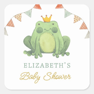 Watercolor Cute Frog Baby Shower Square Sticker