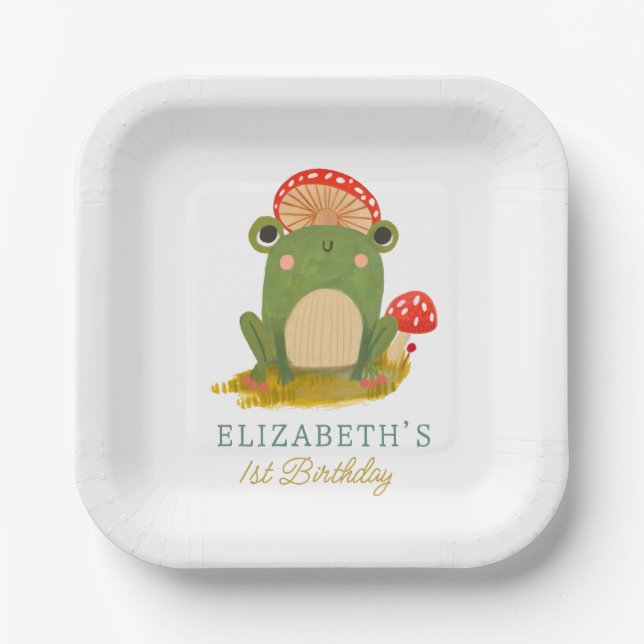 Watercolor Cute Frog birthday Paper Plate (Front)