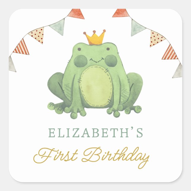 Watercolor Cute Frog Birthday Square Sticker (Front)