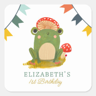 Watercolor Cute Frog birthday Square Sticker