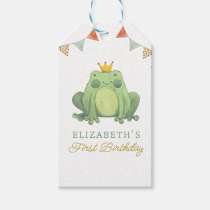 Watercolor Cute Frog First Birthday Gift Tags