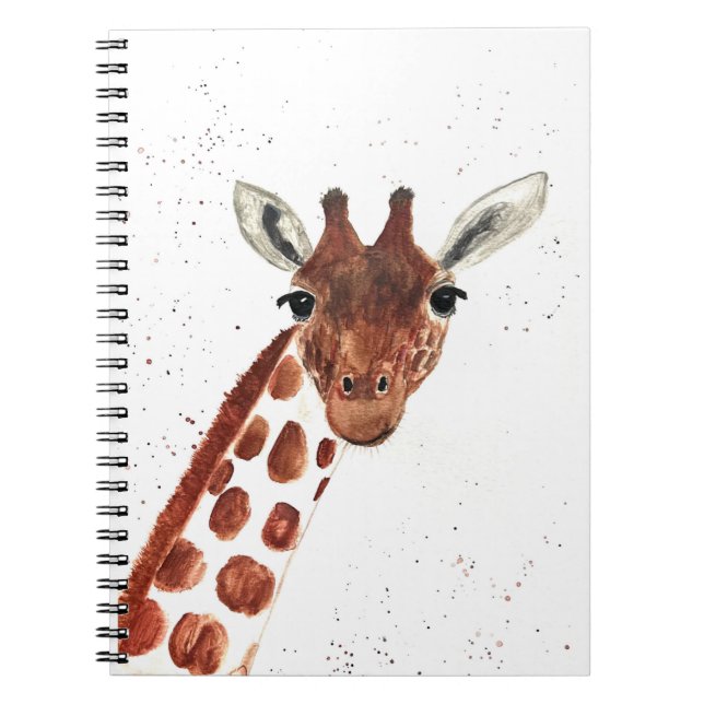 Watercolor Cute Giraffe animal Safari Jungle Art Notebook (Front)