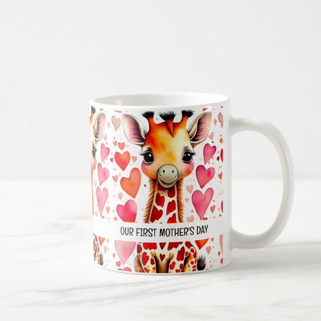 Watercolor Cute Giraffe Hearts 1st Mother's Day Coffee Mug (Right)