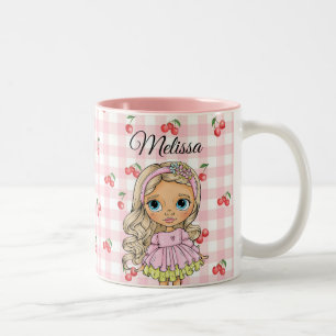 Watercolor Cute Girl Any Name Two-Tone Coffee Mug
