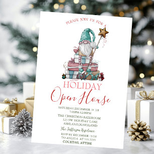 Watercolor Cute Gnome Presents Open House Invitation