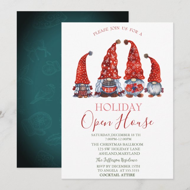 Watercolor Cute Gnomes Open House    Invitation (Front/Back)