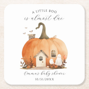 Watercolor Cute Halloween Pumpkin Baby Shower Square Paper Coaster