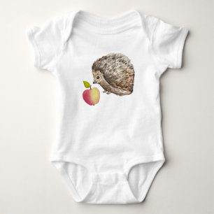 Watercolor cute hedgehog and apple baby bodysuit