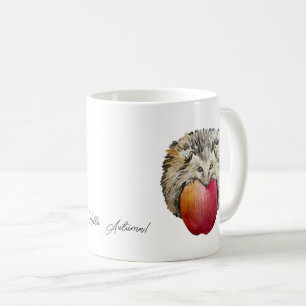 Watercolor cute hedgehog and apple coffee mug