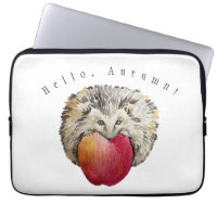 Watercolor cute hedgehog and apple