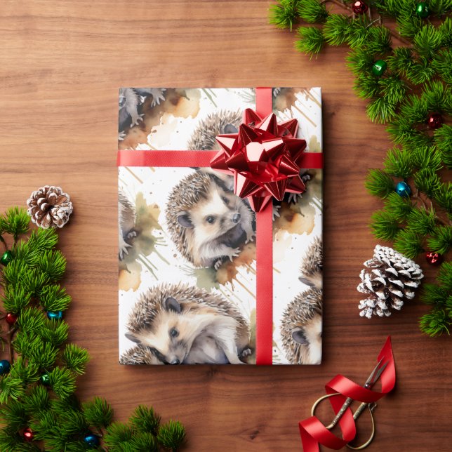 Watercolor Cute Hedgehog Animal Wildlife Nature  Wrapping Paper (Holiday Gift)