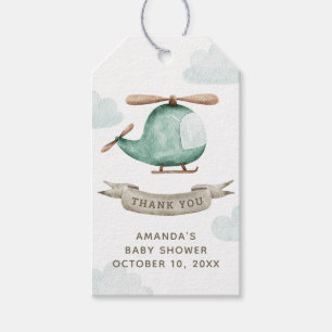 Watercolor cute helicopter. Baby shower thank you Gift Tags