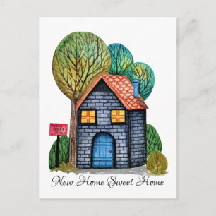 Watercolor Cute Home Sweet Home Art Announcement Postcard