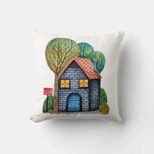 Watercolor Cute Home Sweet Home Art Cushion