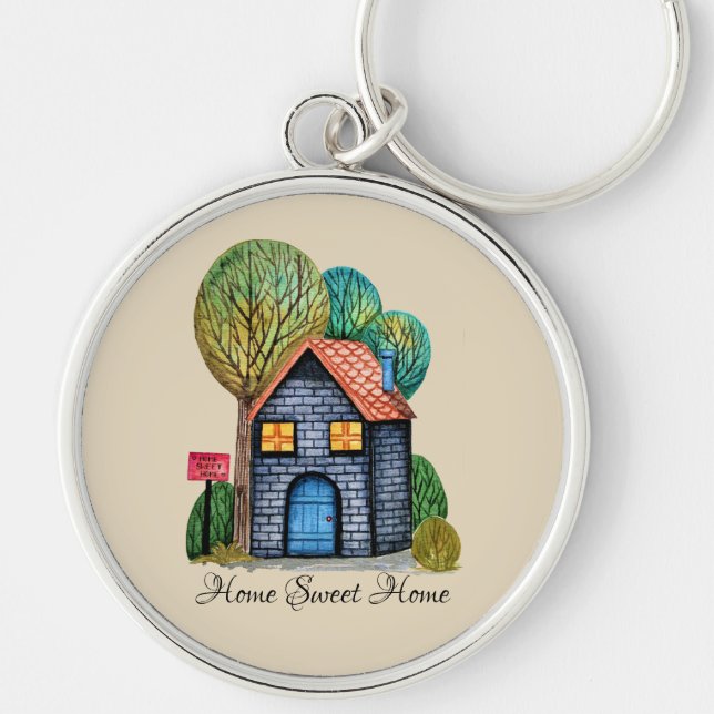 Watercolor Cute Home Sweet Home Art Key Ring (Front)